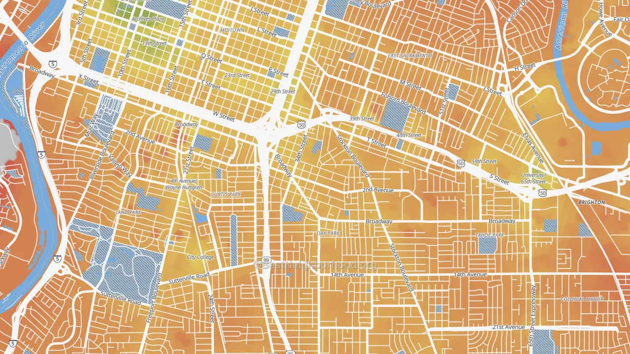 Transit Grade map of North Oak Park, Sacramento, CA