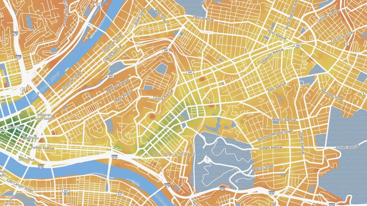 Transit Grade map of North Oakland, Pittsburgh, PA