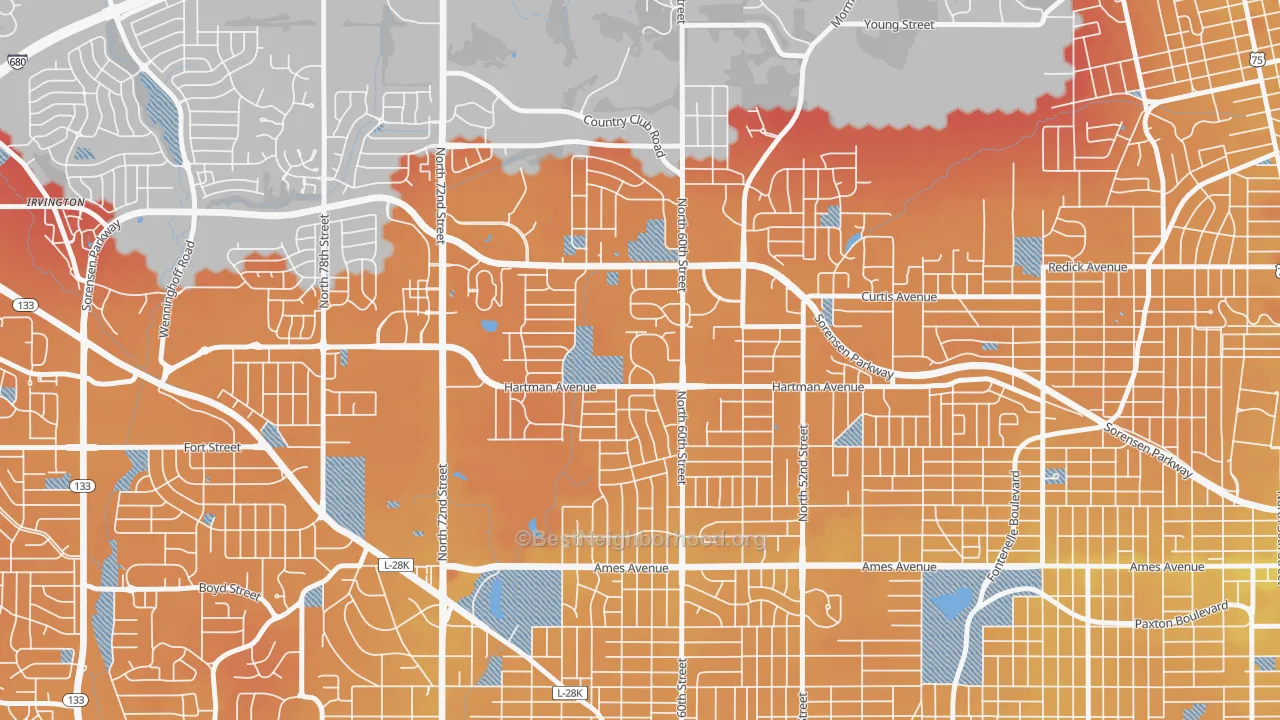 Transit Grade map of North Omaha, Omaha, NE