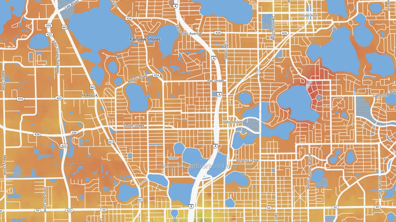 Transit Grade map of North Orange, Orlando, FL