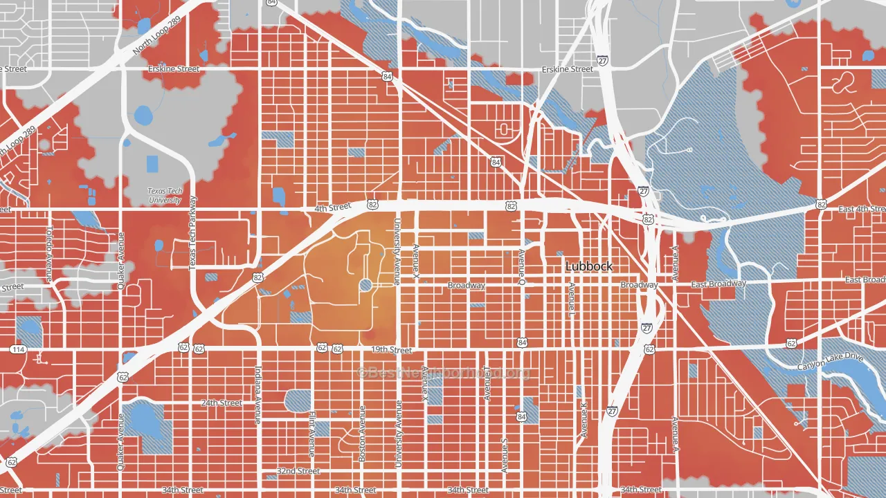 Transit Grade map of North Overton, Lubbock, TX