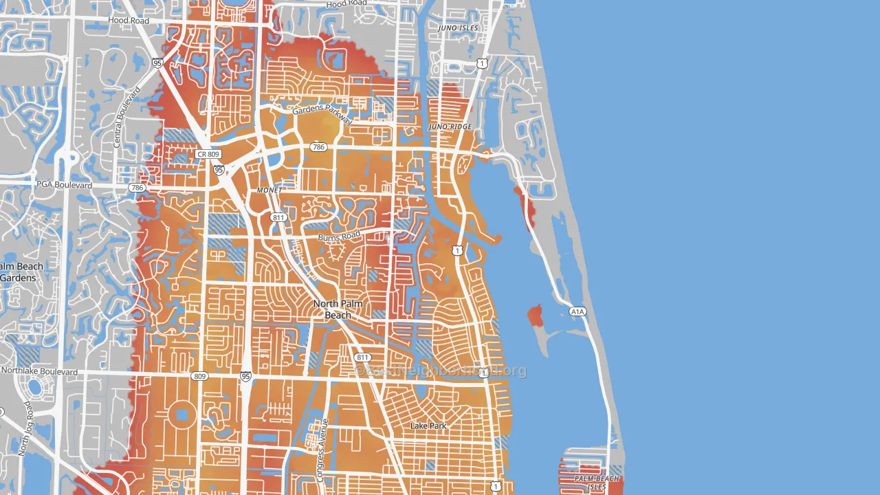Transit Grade map of North Palm Beach, FL