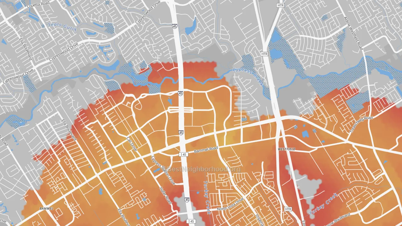 Transit Grade map of North Park Forest, Houston, TX
