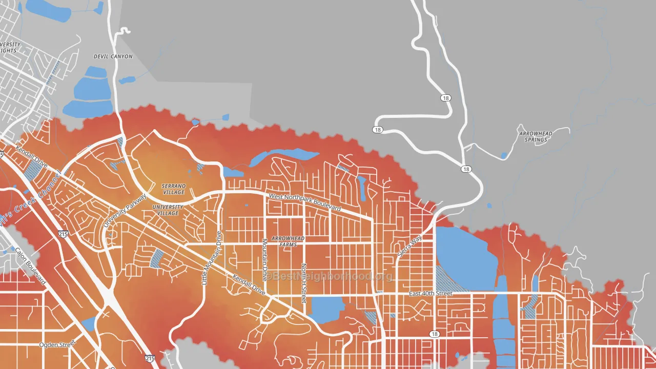 Transit Grade map of North Park Riverside, San Bernardino, CA