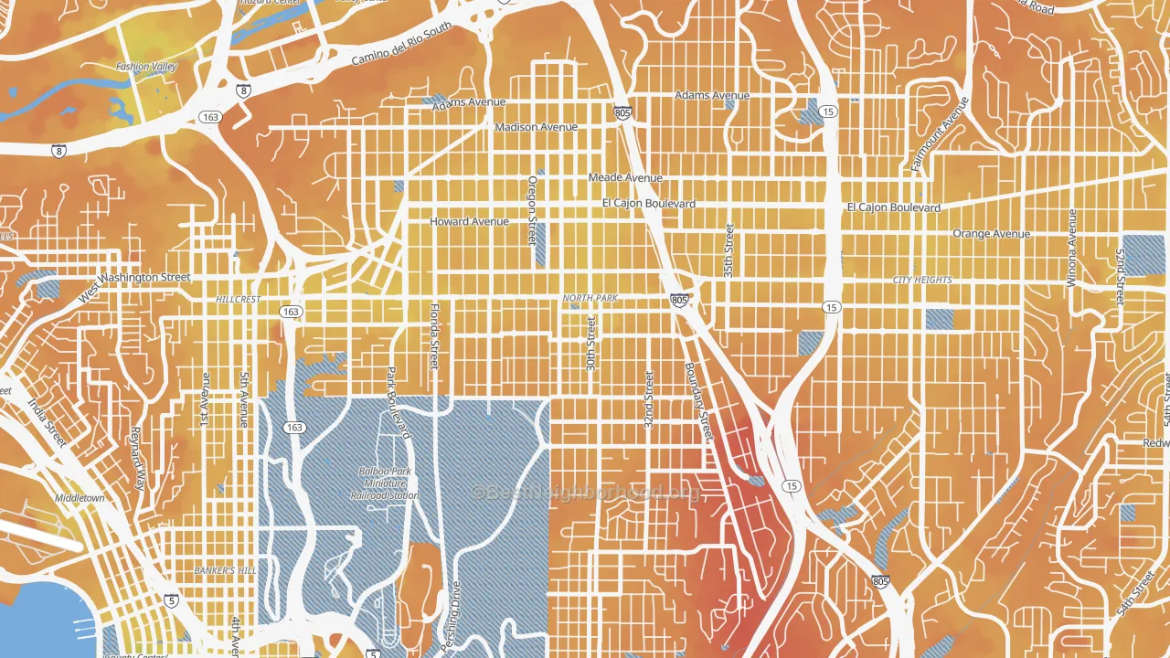 Transit Grade map of North Park San Diego, San Diego, CA