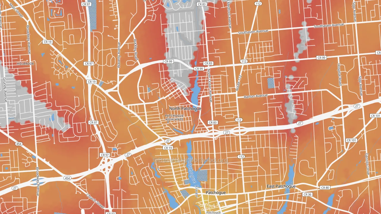 Transit Grade map of North Patchogue, NY