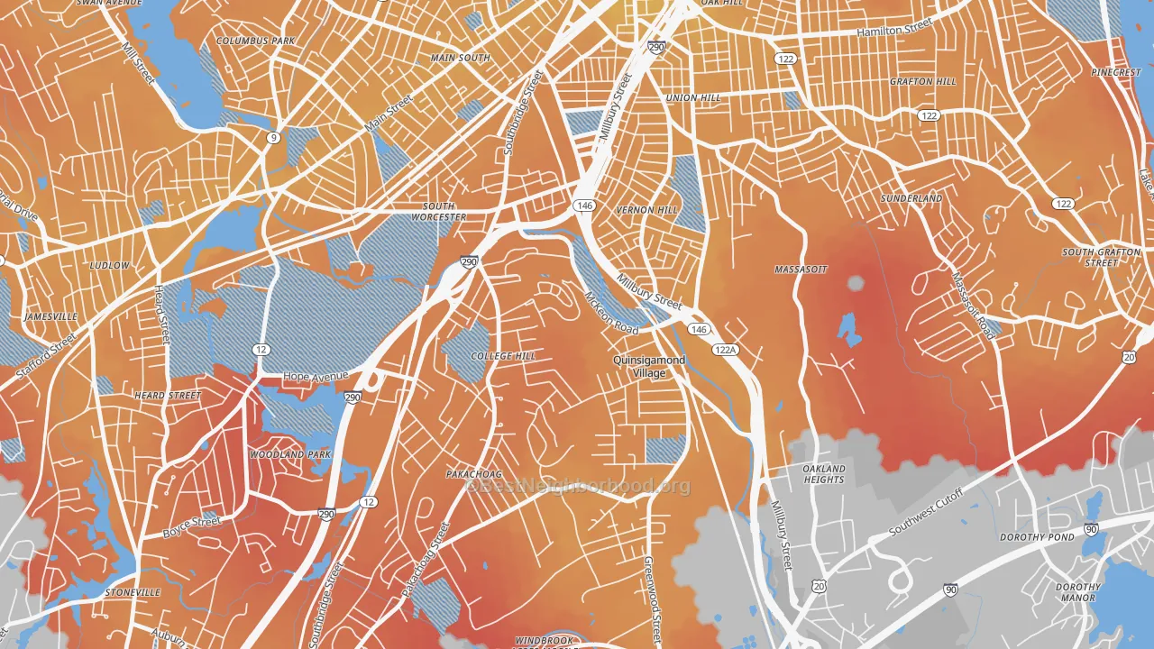 Transit Grade map of North Quinsigamond Village, Worcester, MA