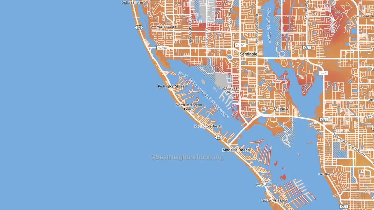 Transit Grade map of North Redington Beach, FL