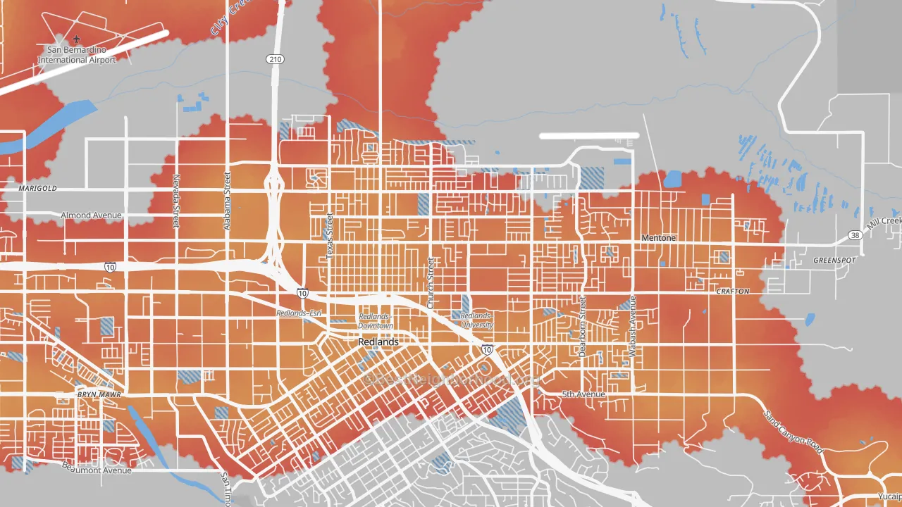 Transit Grade map of North Redlands, Redlands, CA