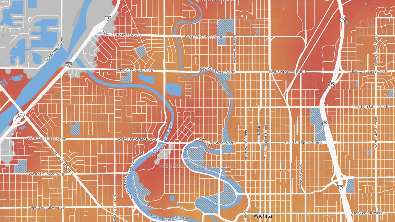 Transit Grade map of North Riverside, Wichita, KS