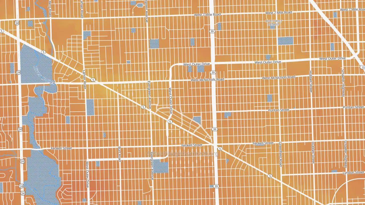 Transit Grade map of North Rosedale Park, Detroit, MI
