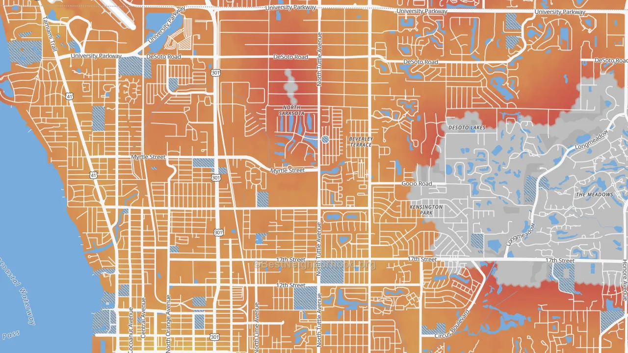 Transit Grade map of North Sarasota, FL