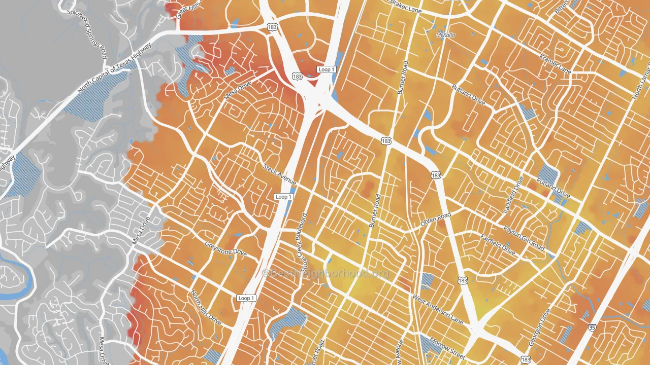 Transit Grade map of North Shoal Creek, Austin, TX