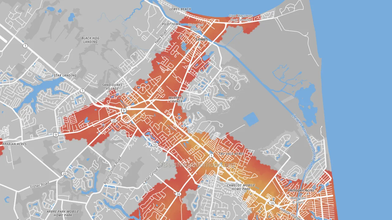 Transit Grade map of North Shores, DE