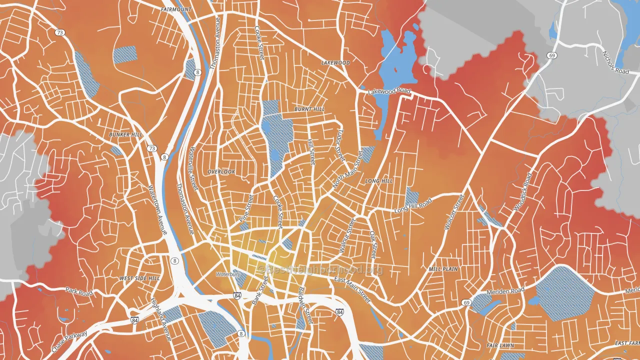 Transit Grade map of North Square, Waterbury, CT