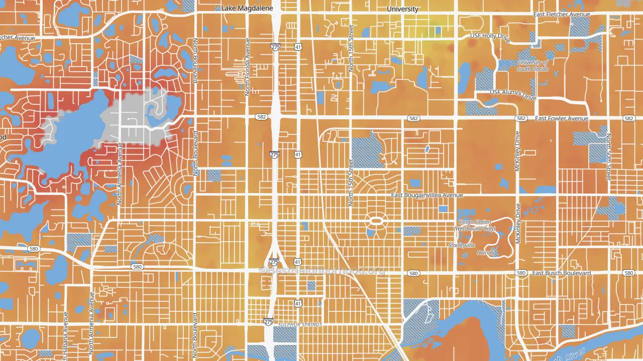 Transit Grade map of North Tampa, Tampa, FL