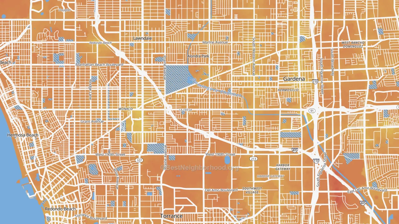 Transit Grade map of North Torrance, Torrance, CA