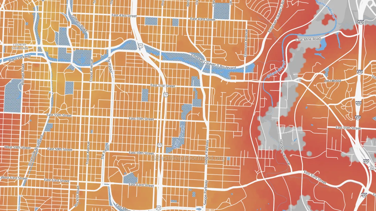 Transit Grade map of North Town Fork Creek, Kansas City, MO