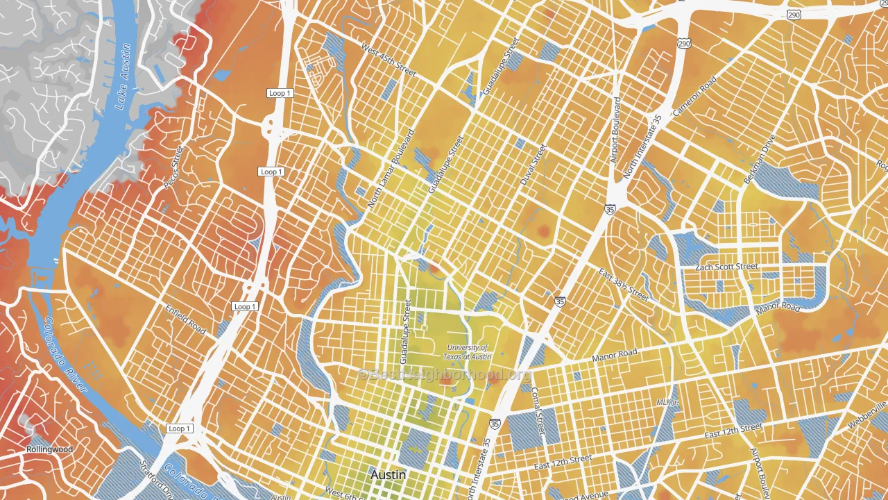 Transit Grade map of North University, Austin, TX