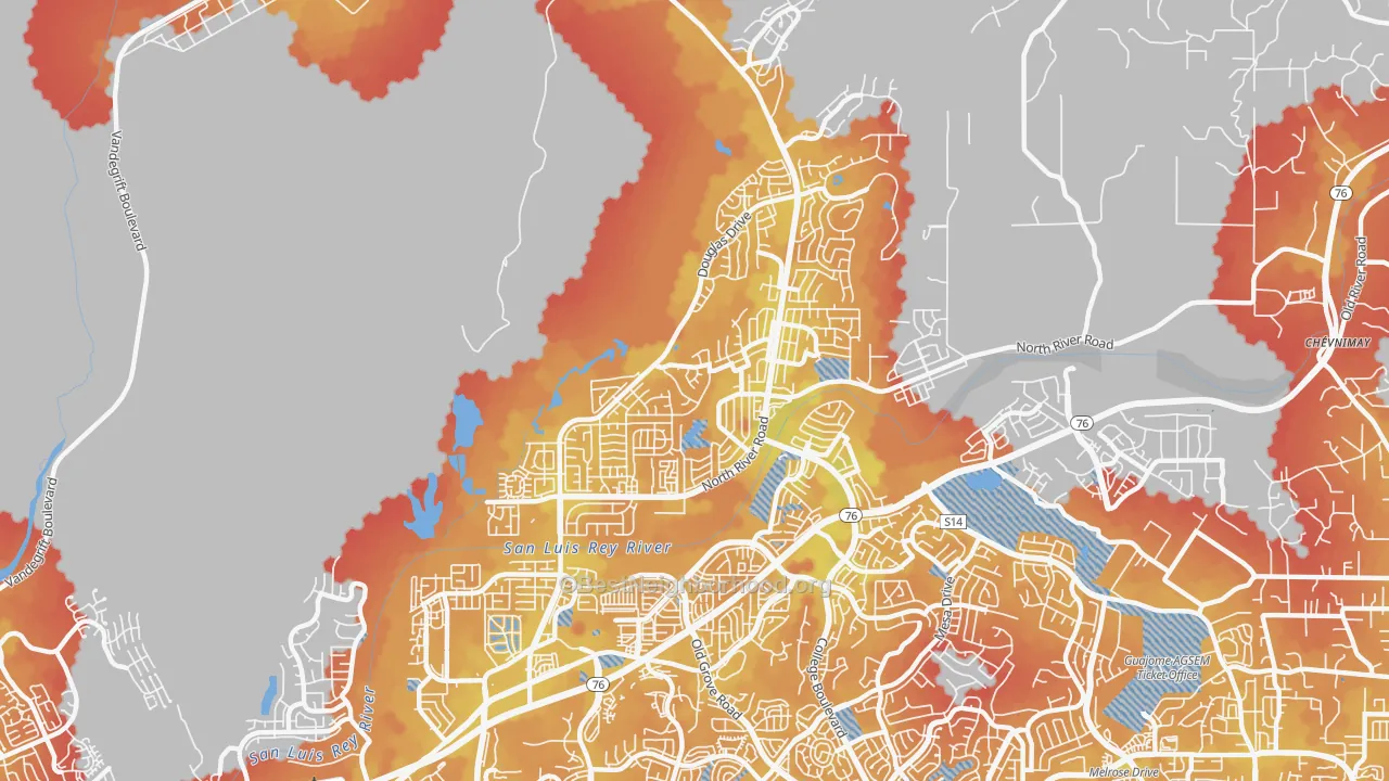 Transit Grade map of North Valley San Diego, Oceanside, CA