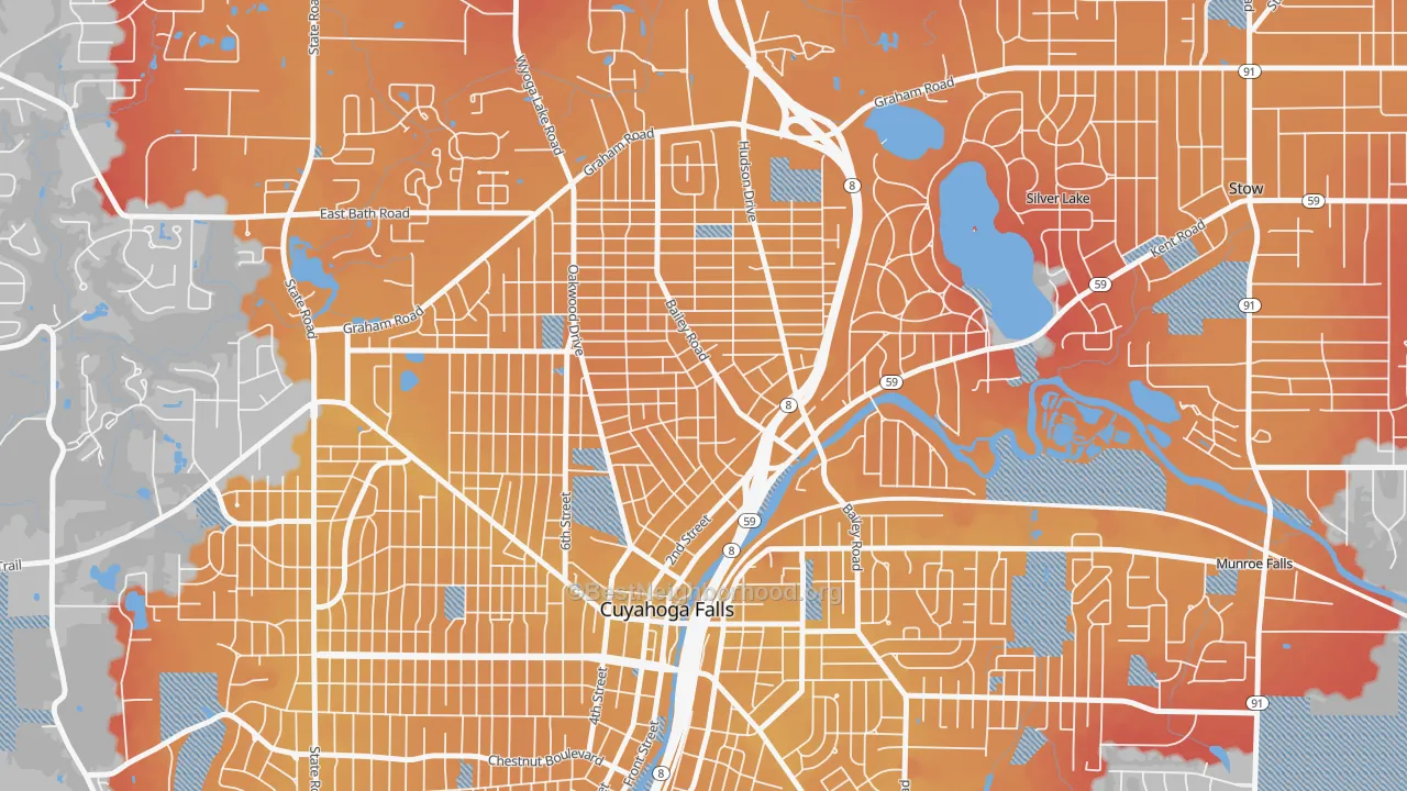 Transit Grade map of North Village, Cuyahoga Falls, OH