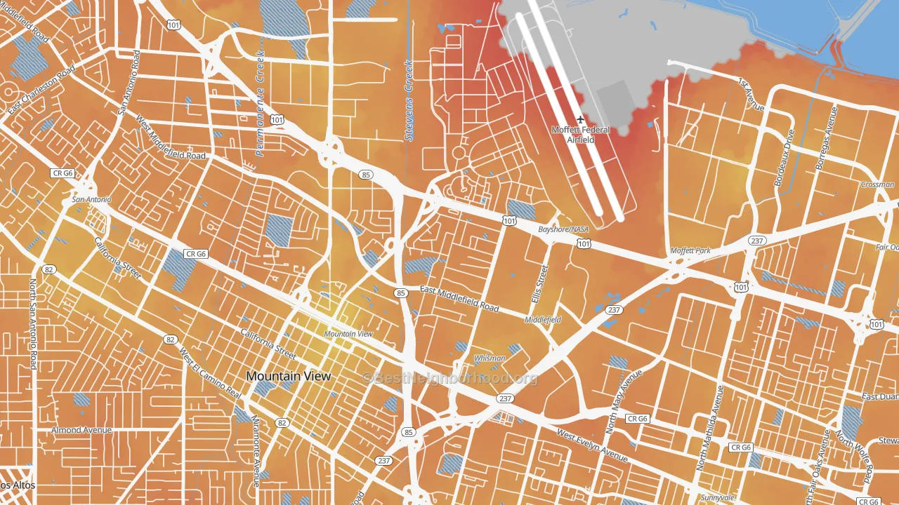 Transit Grade map of North Whisman, Mountain View, CA