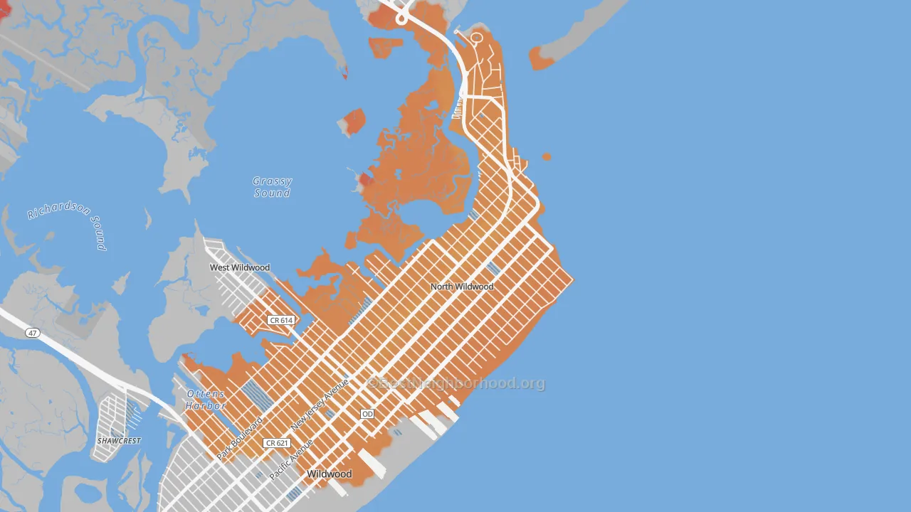 Transit Grade map of North Wildwood, NJ