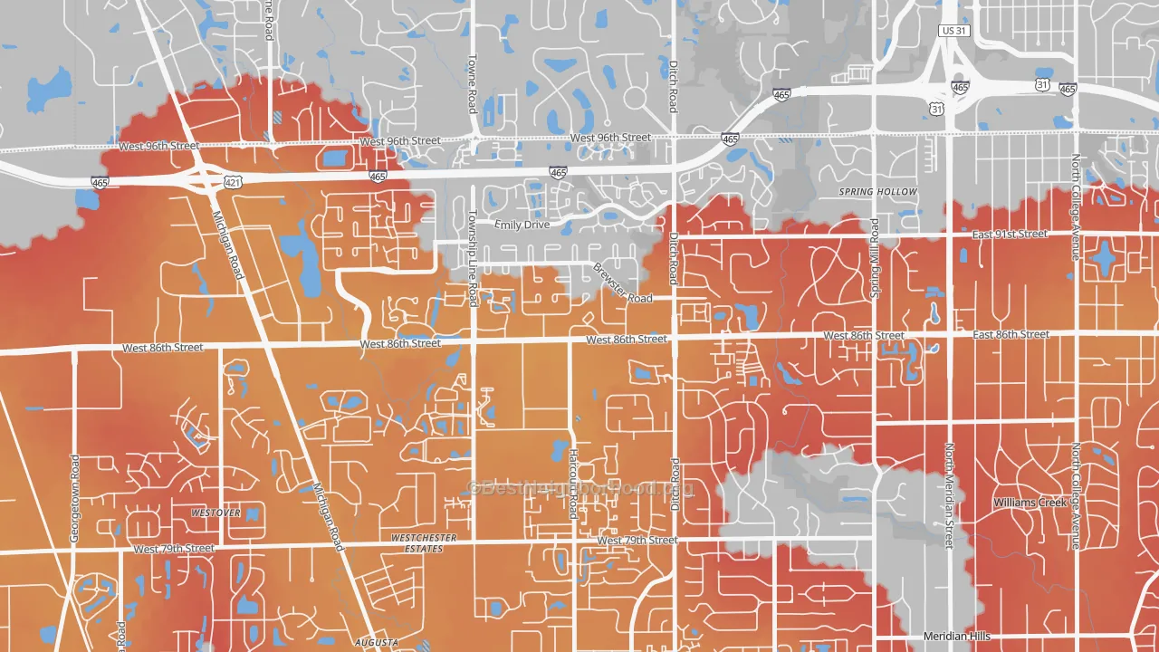 Transit Grade map of North Willow Farms, Indianapolis, IN