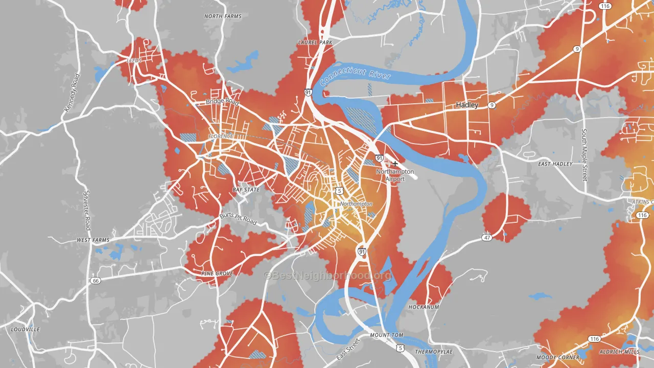 Transit Grade map of Northampton, MA