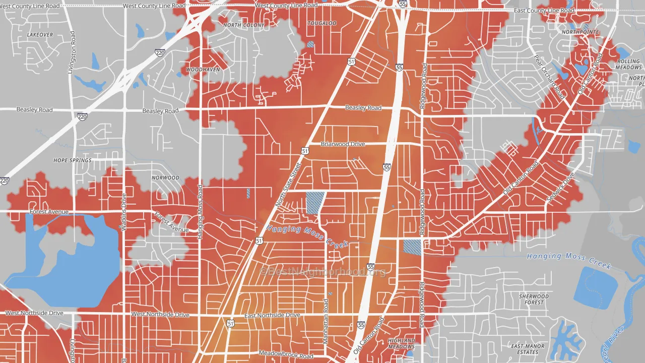 Transit Grade map of Northbrook, Jackson, MS