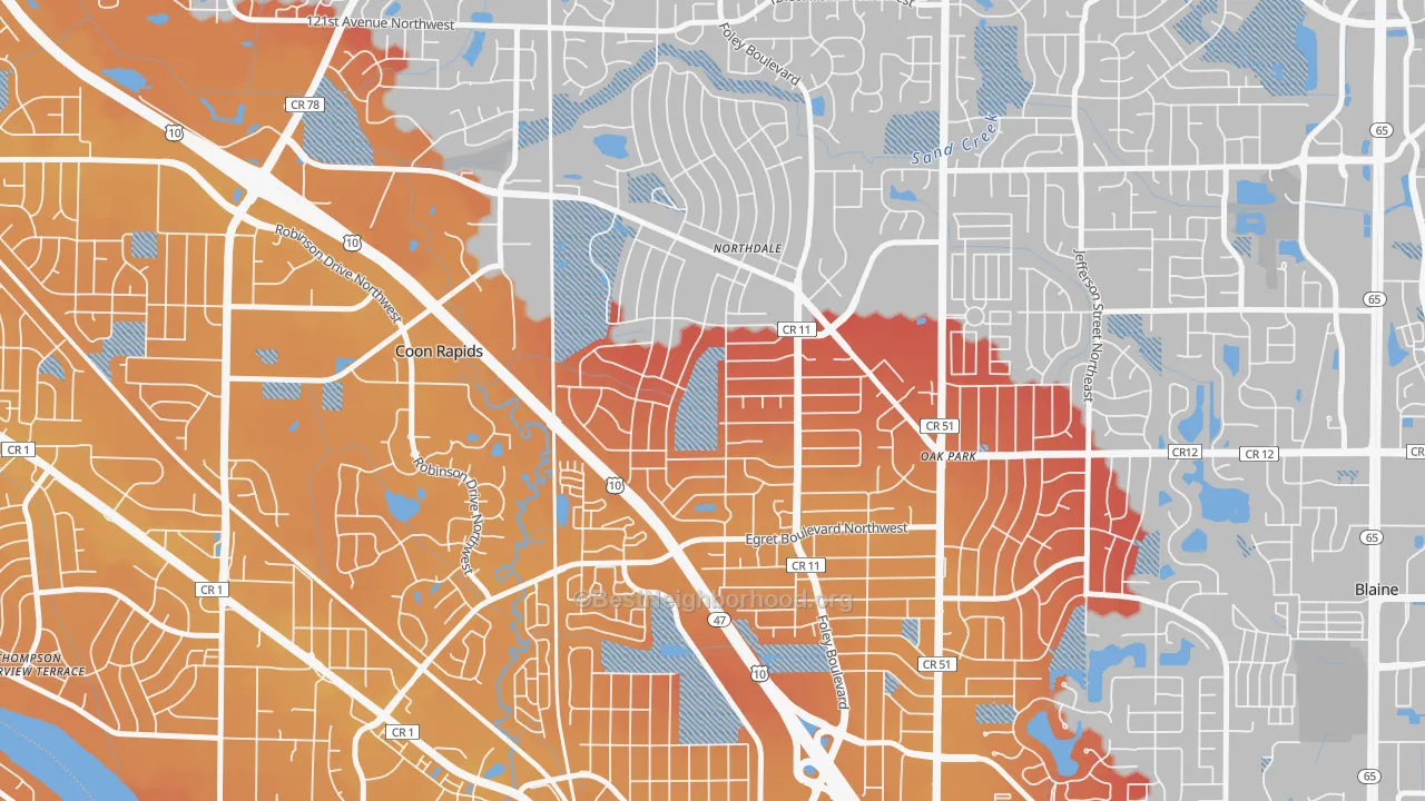 Transit Grade map of Northdale, Coon Rapids, MN
