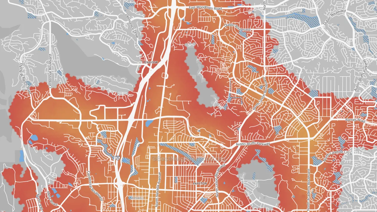 Transit Grade map of Northeast Colorado Springs, Colorado Springs, CO