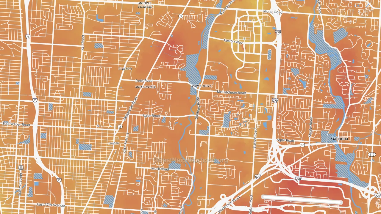 Transit Grade map of Northeast, Columbus, OH