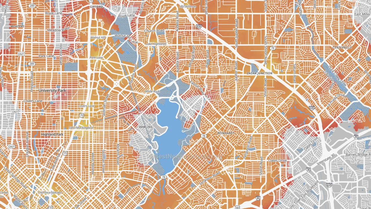Transit Grade map of Northeast Dallas-White Rock, Dallas, TX
