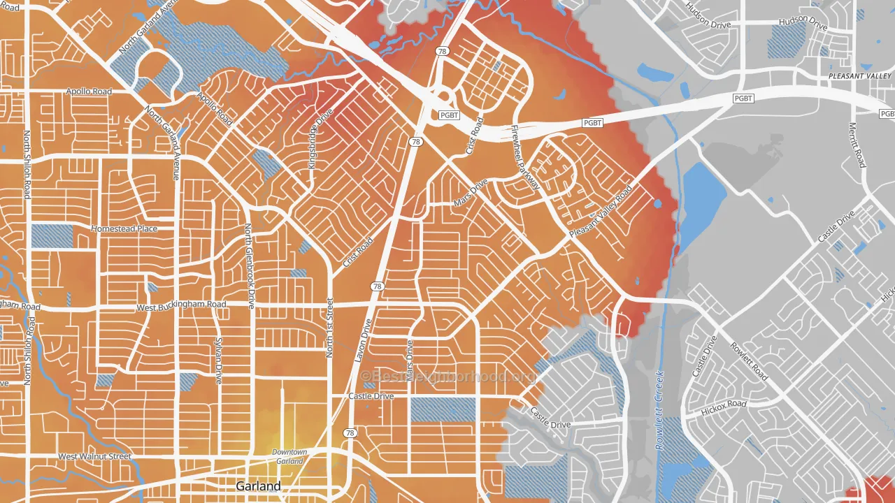 Transit Grade map of Northeast Garland, Garland, TX