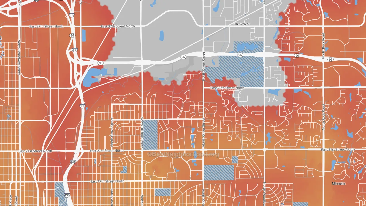Transit Grade map of Northeast Heights, Wichita, KS