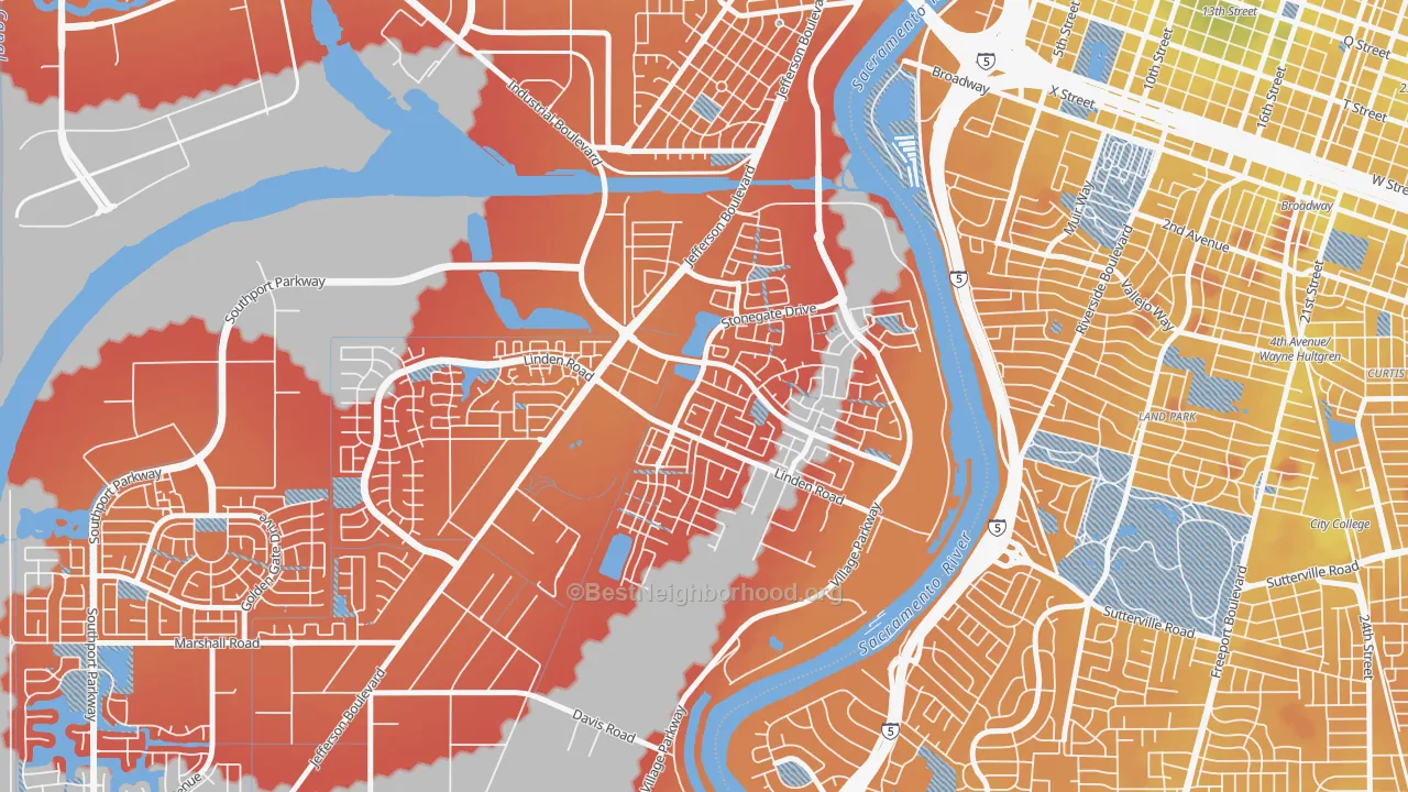 Transit Grade map of Northeast Village, West Sacramento, CA