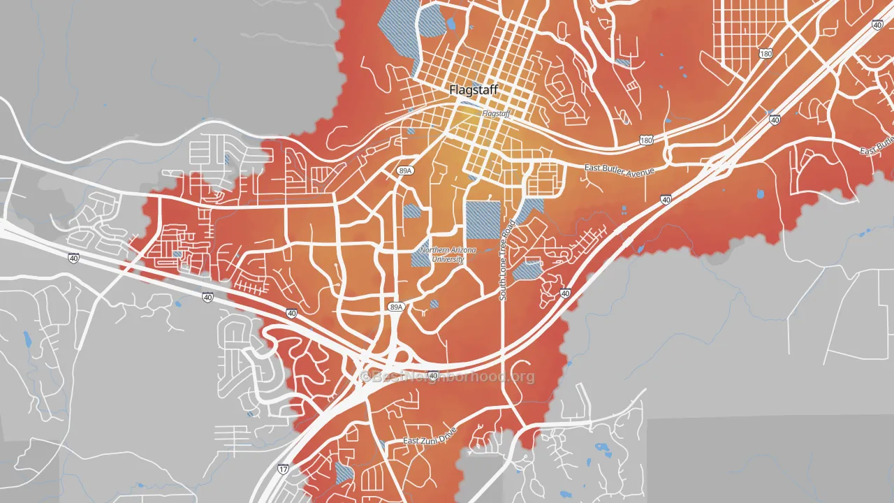 Transit Grade map of Northern Arizona University, Flagstaff, AZ