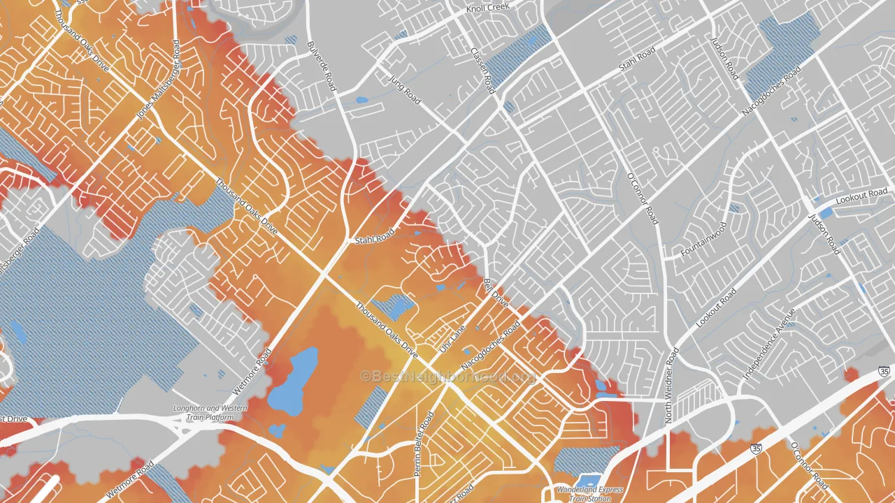 Transit Grade map of Northern Hills, San Antonio, TX