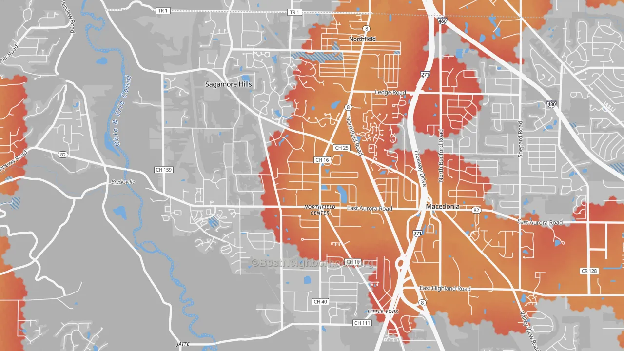 Transit Grade map of Northfield, OH
