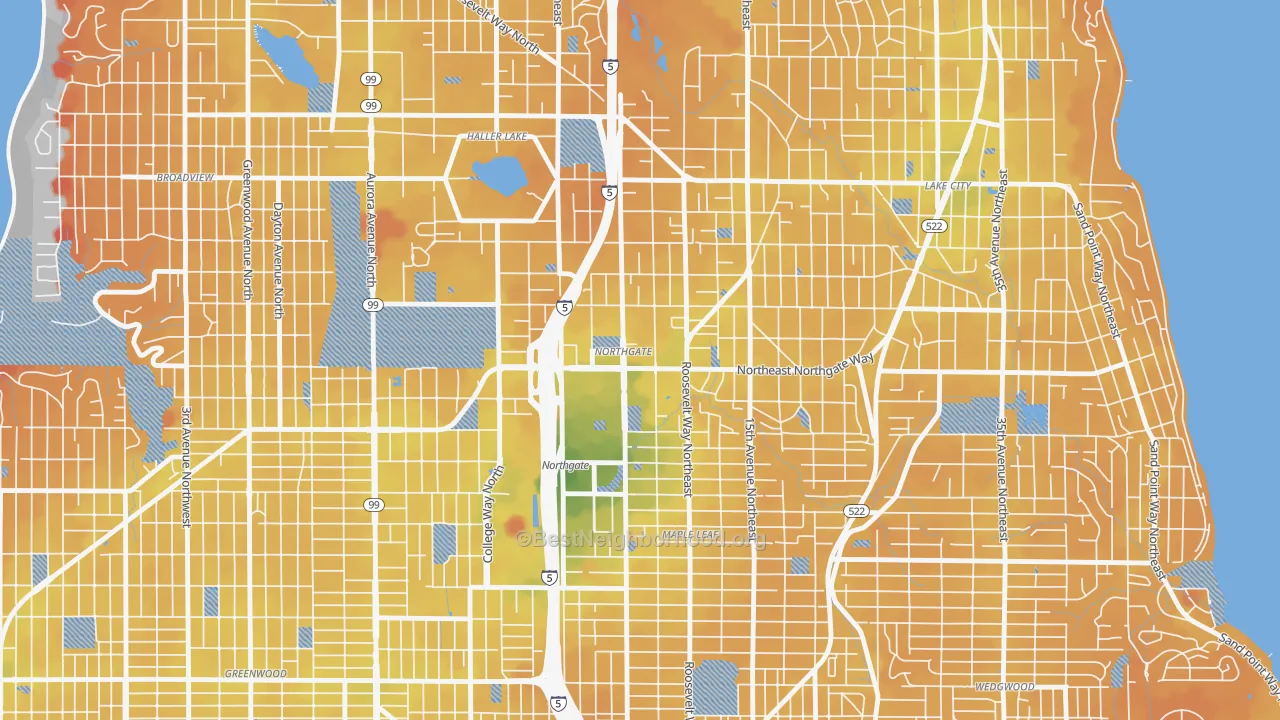 Transit Grade map of Northgate, Seattle, WA