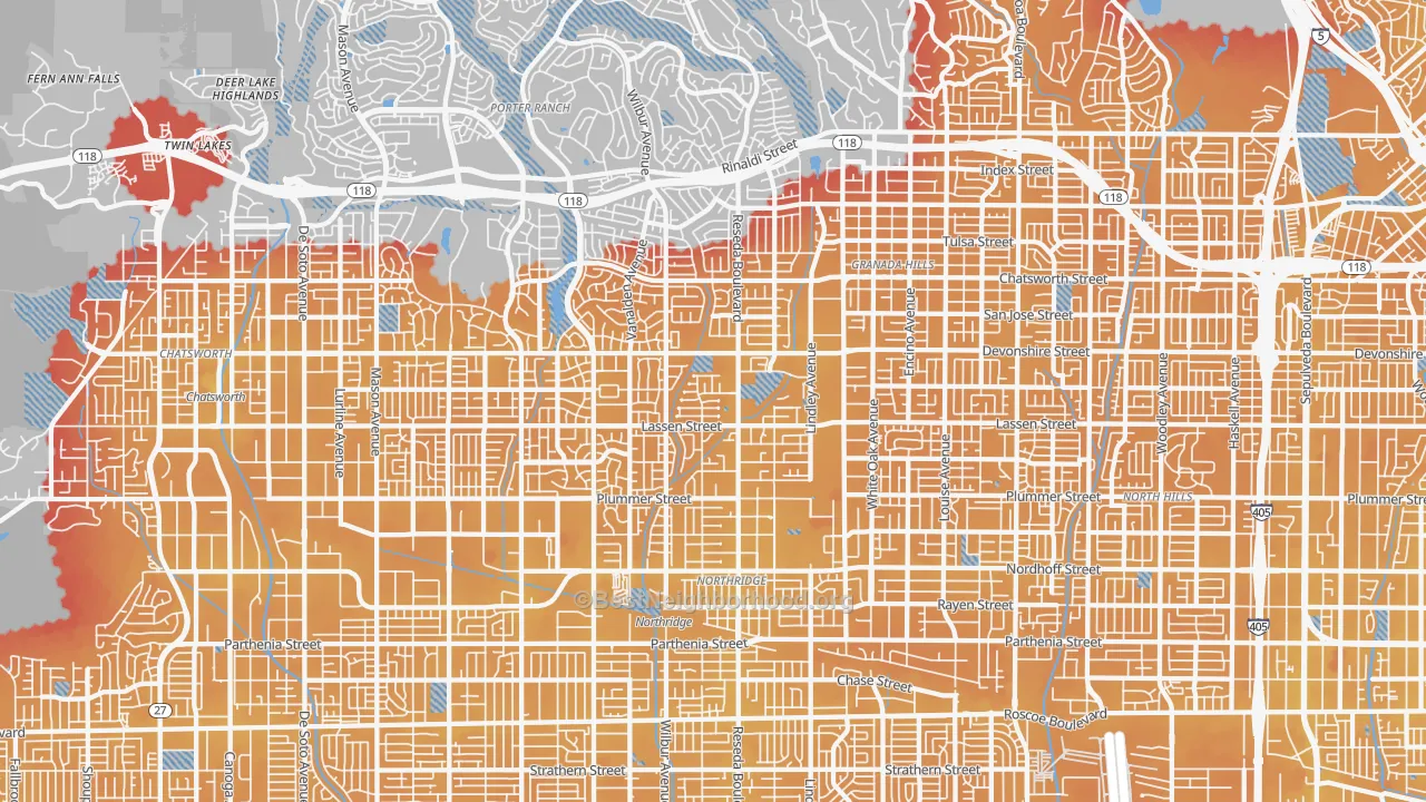 Transit Grade map of Northridge, CA