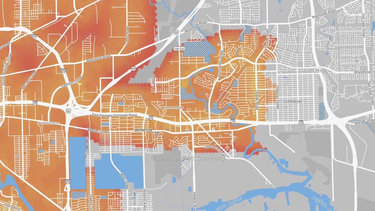 Transit Grade map of Northshore, Houston, TX