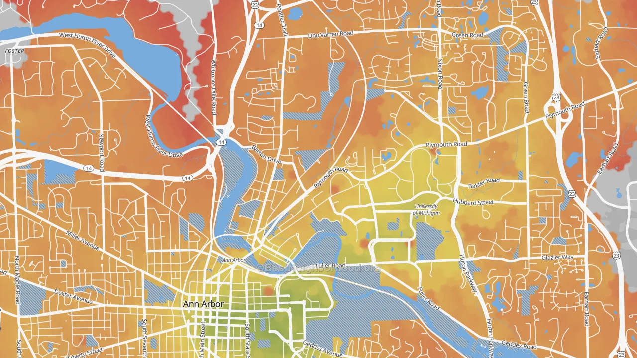Transit Grade map of Northside Ann Arbor, Ann Arbor, MI