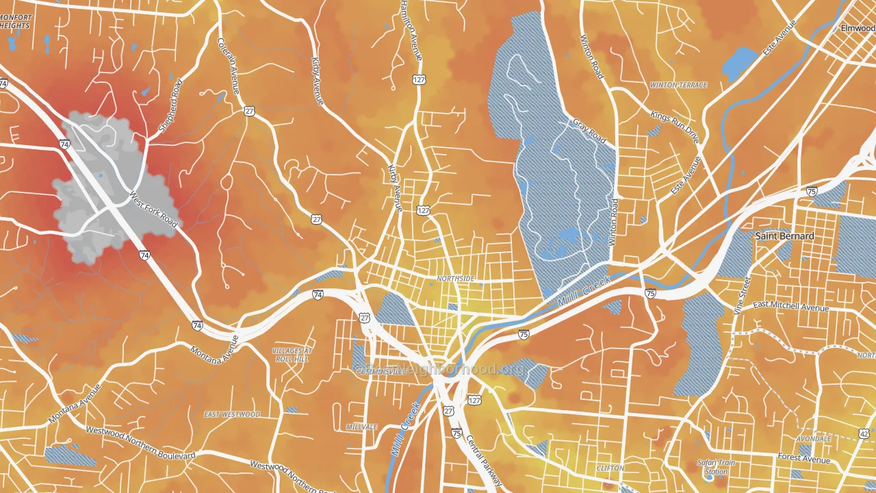 Transit Grade map of Northside, Cincinnati, OH