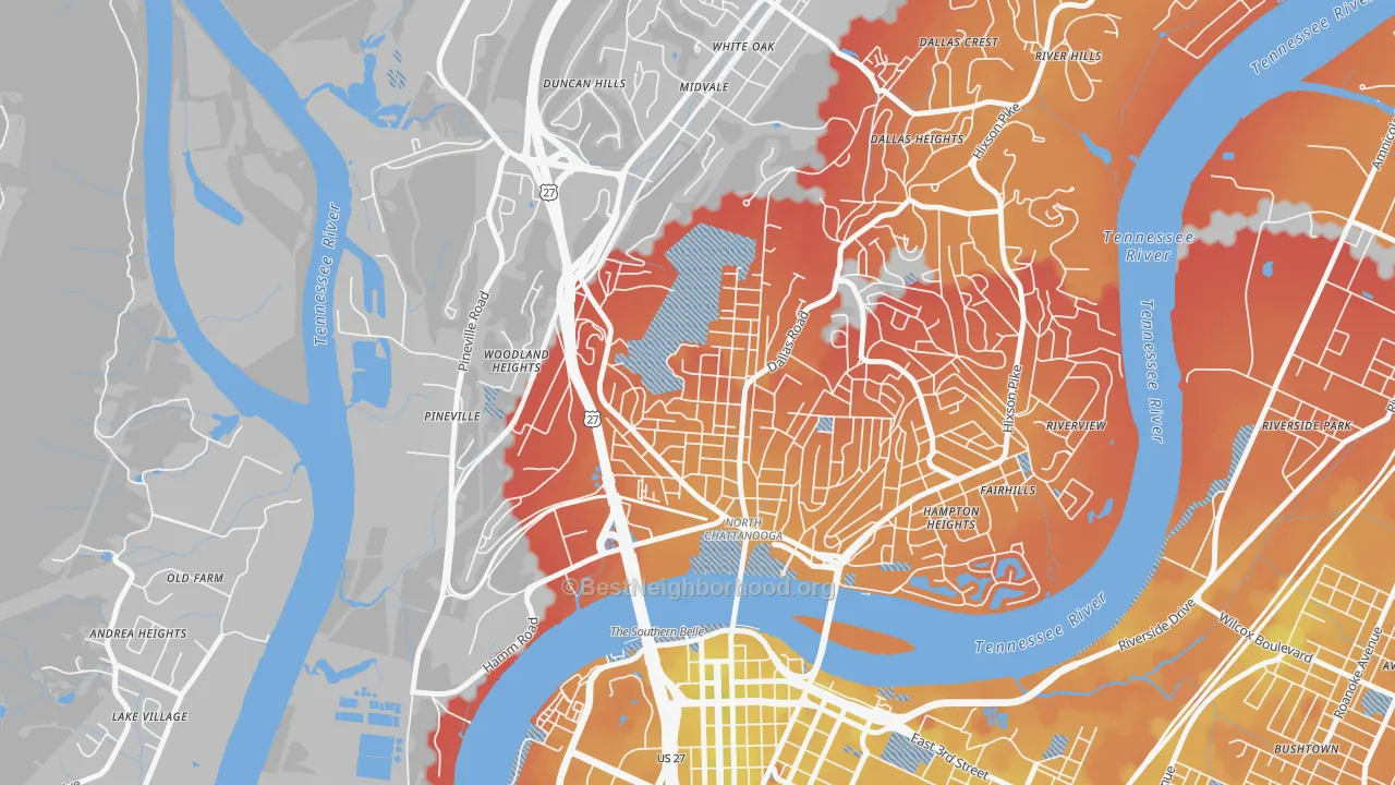 Transit Grade map of Northside Community, Chattanooga, TN