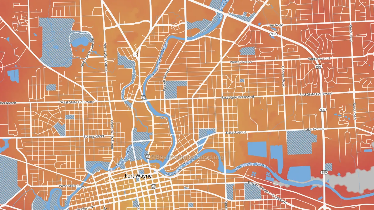 Transit Grade map of Northside, Fort Wayne, IN