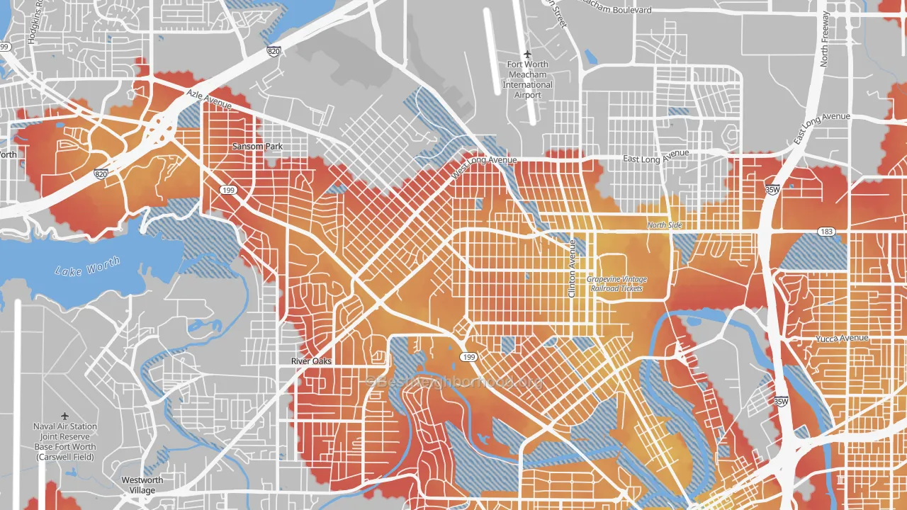 Transit Grade map of Northside, Fort Worth, TX