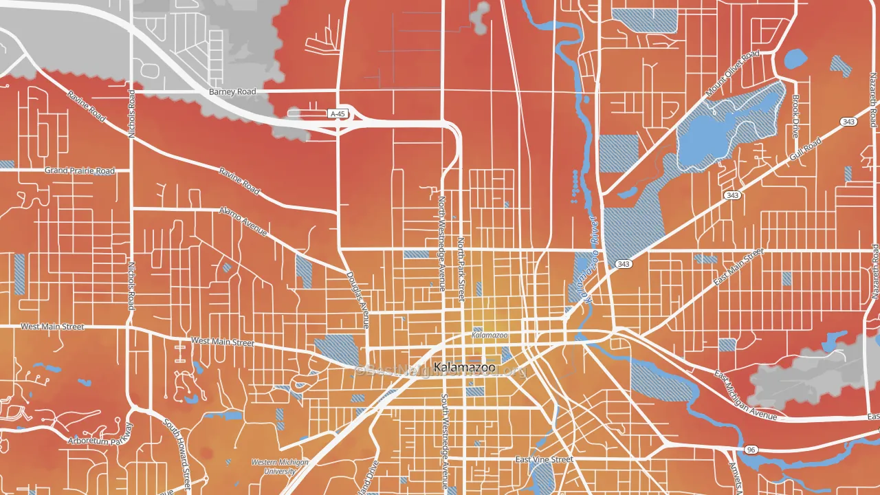 Transit Grade map of Northside, Kalamazoo, MI