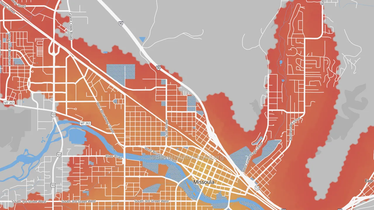 Transit Grade map of Northside, Missoula, MT